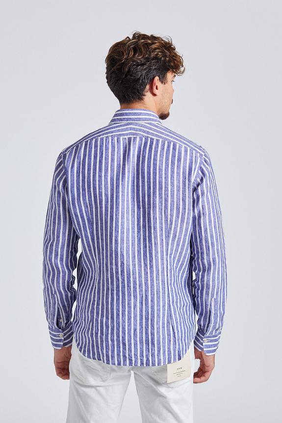 Alessandro Gherardi Regular Slim Cotton Linen Blue Stripe-3