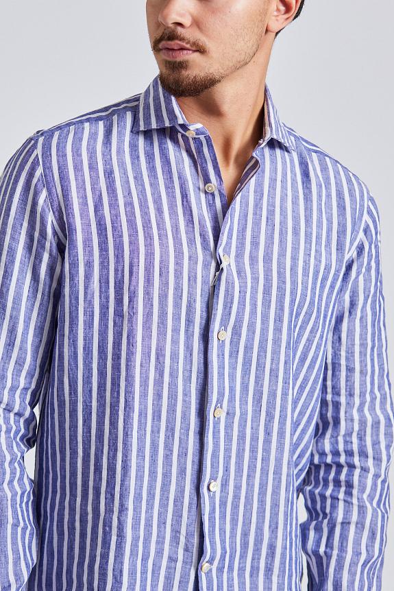 Alessandro Gherardi Regular Slim Cotton Linen Blue Stripe-1