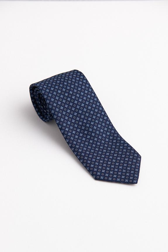 Bigi Hand Printed Silk Tie Navy