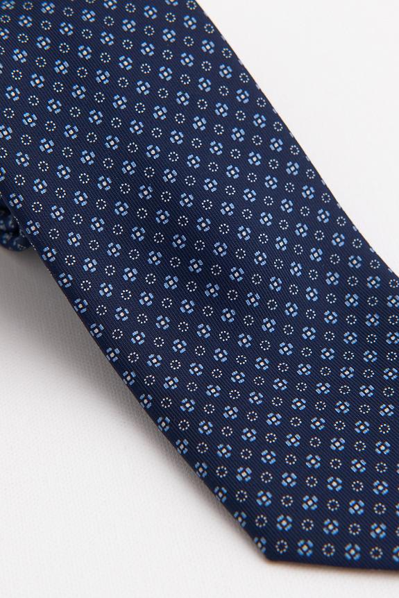 Bigi Hand Printed Silk Tie Navy-1