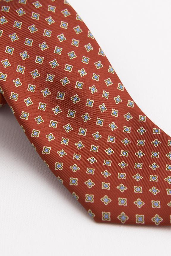 Bigi Hand Printed Silk Tie Red-1