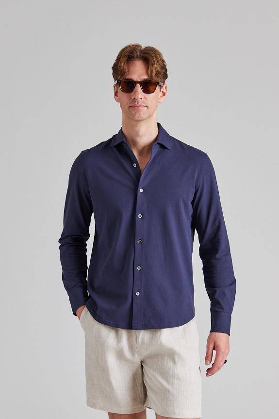 Cermino Felix Cotton Pique Shirt Navy Blue-2
