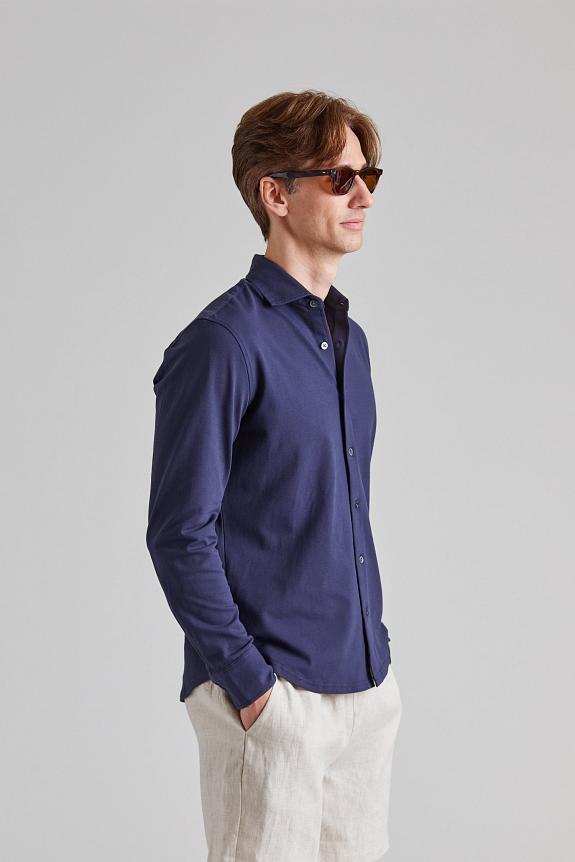 Cermino Felix Cotton Pique Shirt Navy Blue-1