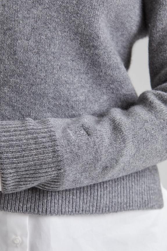 Cropped Crew-Neck Knit Grey Melange