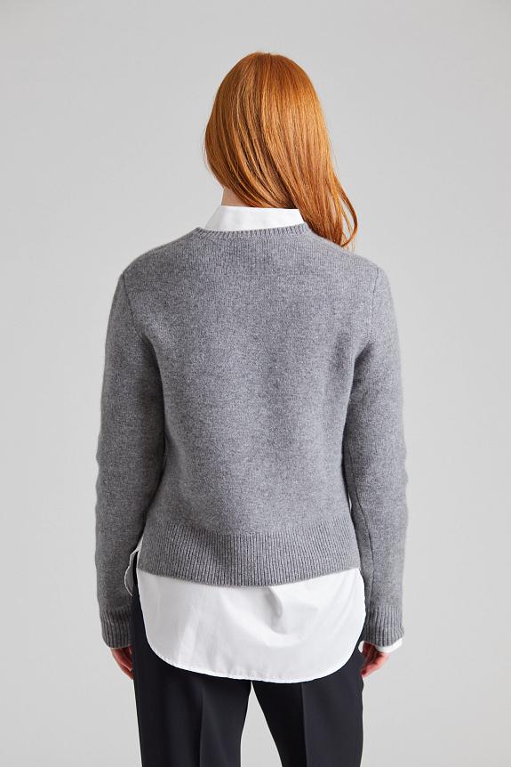 Cropped Crew-Neck Knit Grey Melange