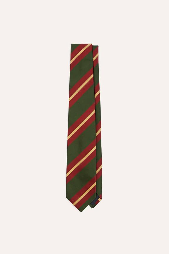 Drakes Sandwich Stripe Mogador Tie Green/Red