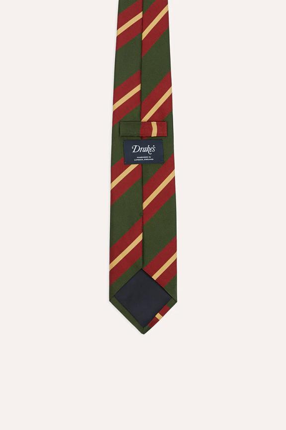 Drakes Sandwich Stripe Mogador Tie Green/Red-3