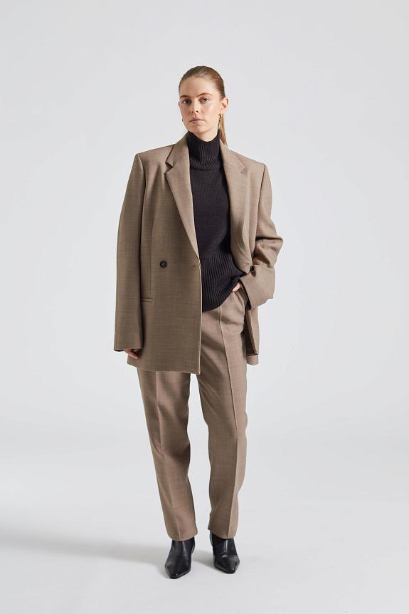 Toteme Double-Breasted Low-Waist Tailored Suit Oat Melange