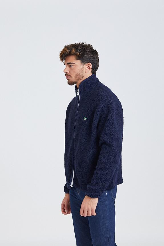 Drakes Navy Boucle Wool Zip Fleece Jacket-1