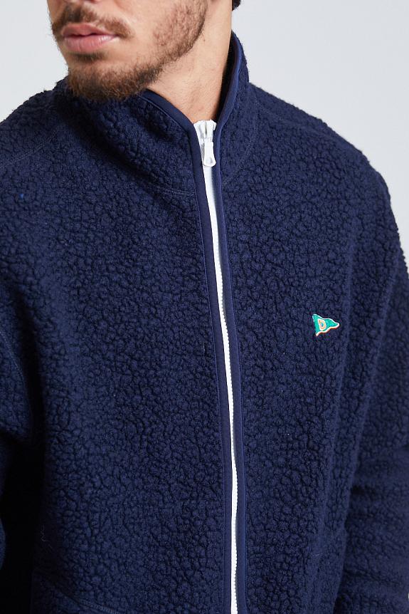 Drakes Navy Boucle Wool Zip Fleece Jacket-2
