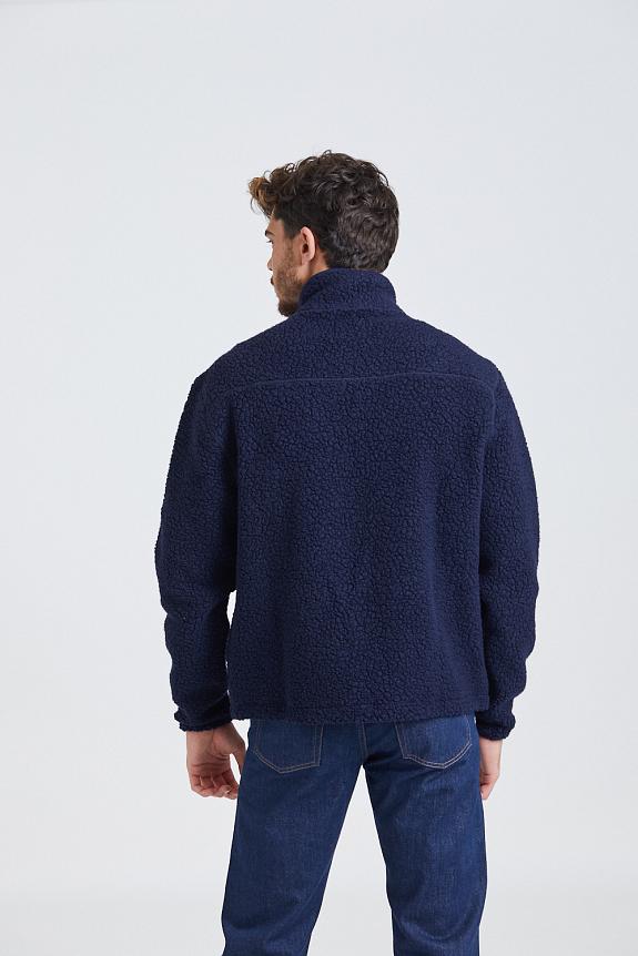 Drakes Navy Boucle Wool Zip Fleece Jacket-3