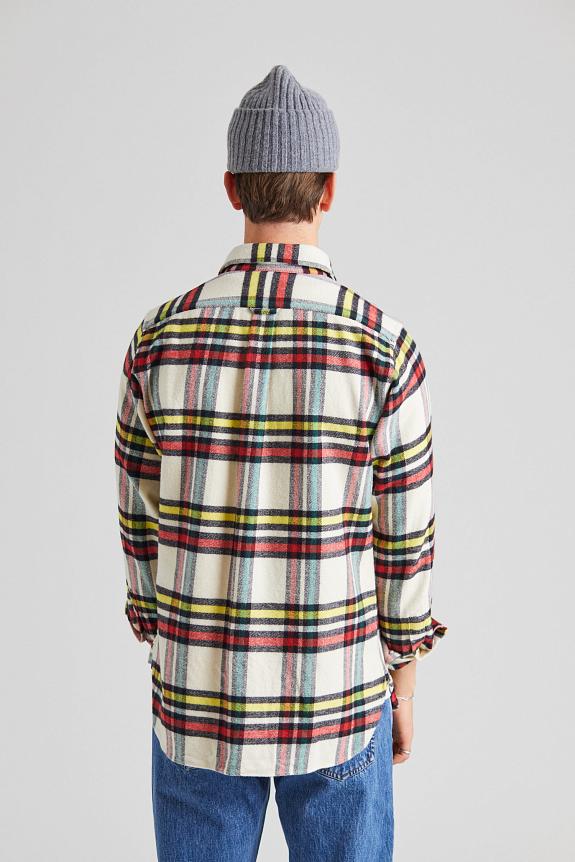 Drakes Brushed Cotton Work Shirt Ecru Check-2