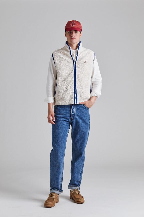 Drakes Boucle Wool Zip Fleece Vest Ecru