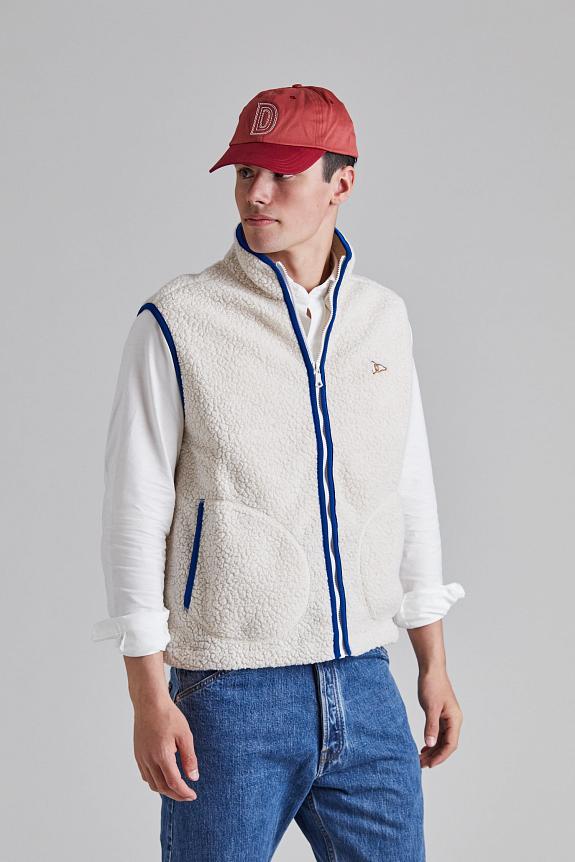 Drakes Boucle Wool Zip Fleece Vest Ecru-1