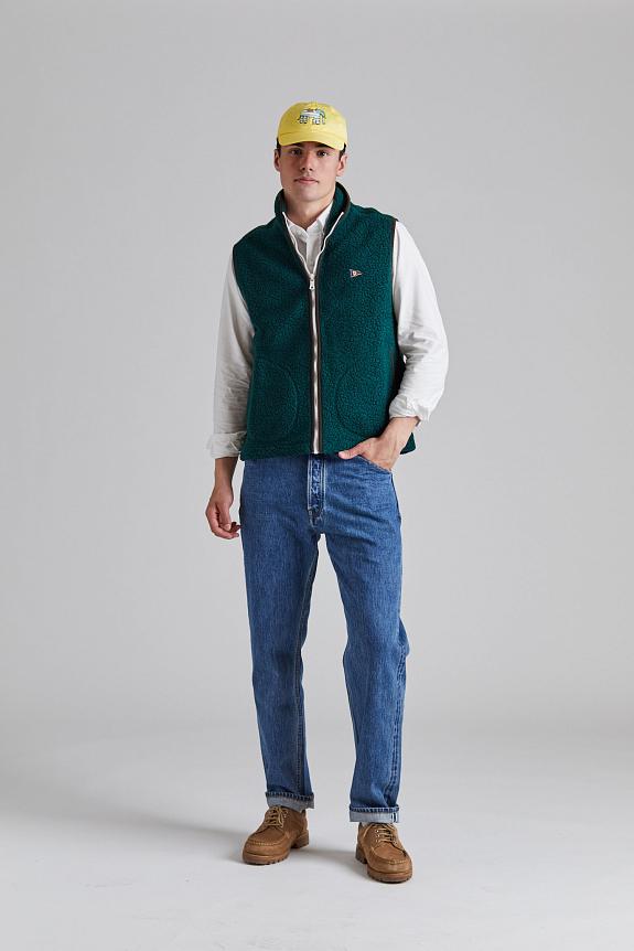 Drakes Boucle Wool Zip Fleece Vest Green