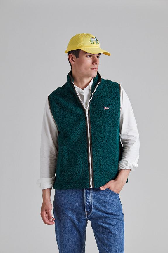 Drakes Boucle Wool Zip Fleece Vest Green-1