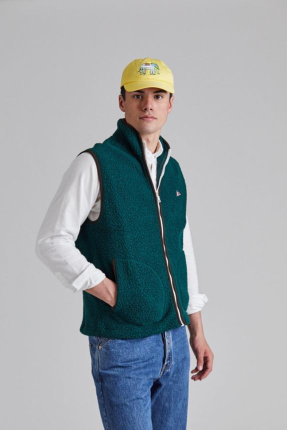 Drakes Boucle Wool Zip Fleece Vest Green-4