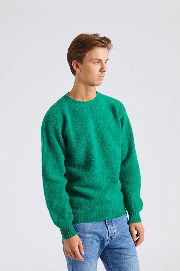 Drakes Brushed Shetland Crew Neck Jumper Pixie Green-1