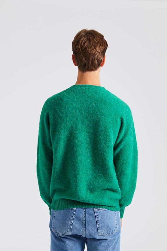 Drakes Brushed Shetland Crew Neck Jumper Pixie Green-2