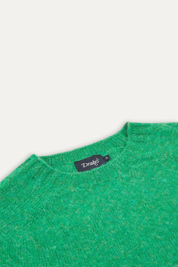 Drakes Brushed Shetland Crew Neck Jumper Pixie Green-8