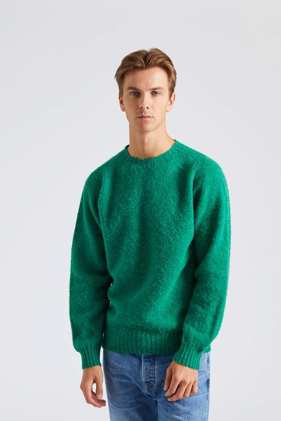 Drakes Brushed Shetland Crew Neck Jumper Pixie Green-3