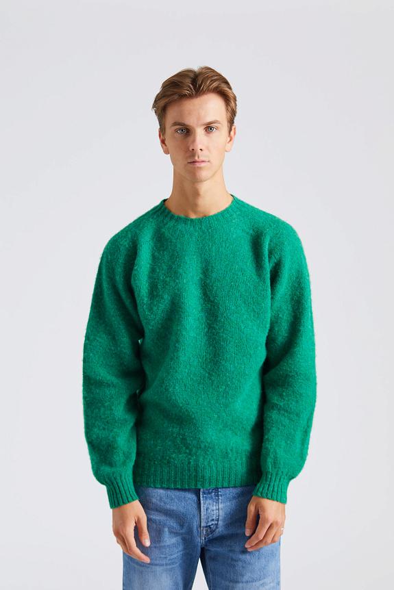 Drakes Brushed Shetland Crew Neck Jumper Pixie Green