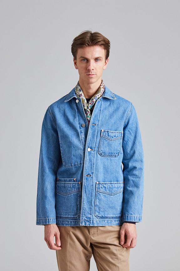 Drakes Jacket Denim Chore Bleach Wash-1