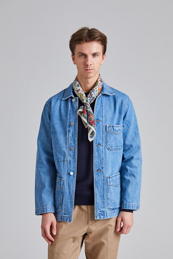 Drakes Jacket Denim Chore Bleach Wash