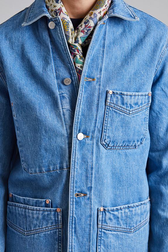 Drakes Jacket Denim Chore Bleach Wash-4