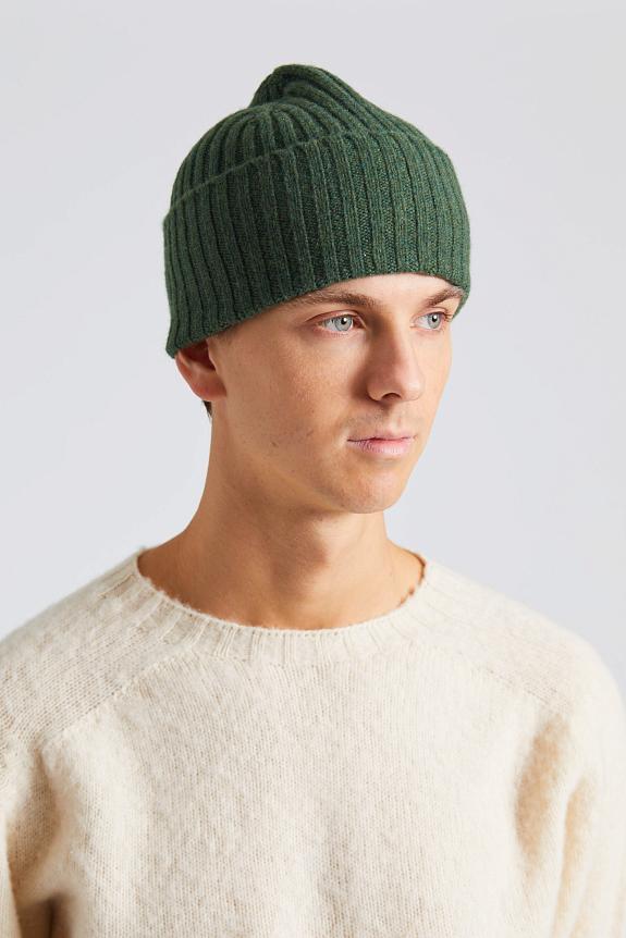 Drakes Lambswool Ribbed Knit Beanie Green-4