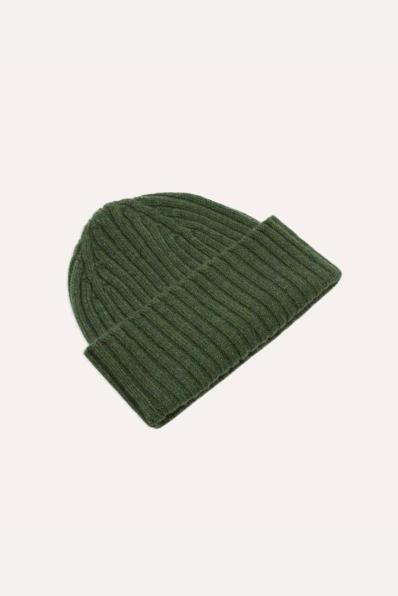 Drakes Lambswool Ribbed Knit Beanie Green-2