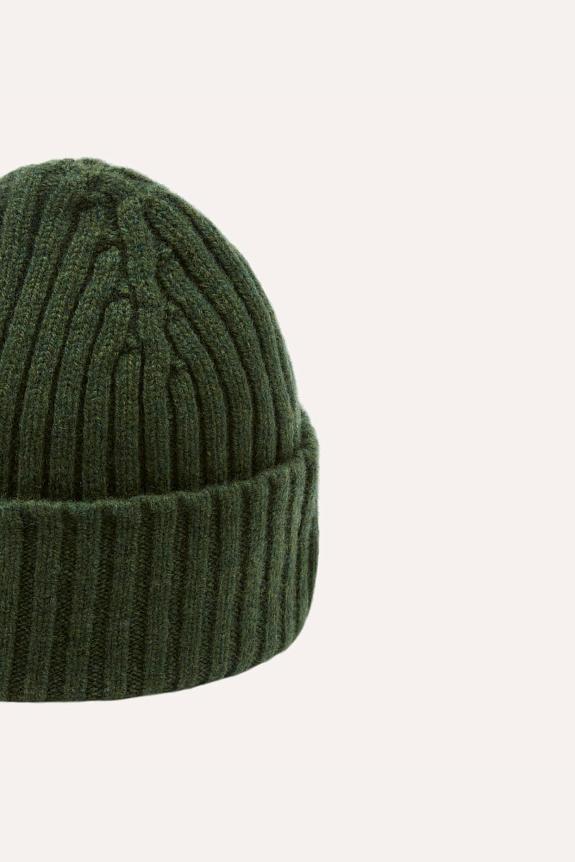 Drakes Lambswool Ribbed Knit Beanie Green-3