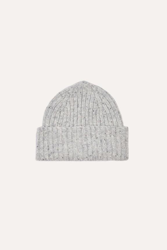 Drakes Merino Wool Ribbed Knit Beanie Ramor Grey