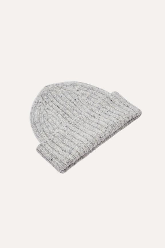 Drakes Merino Wool Ribbed Knit Beanie Ramor Grey