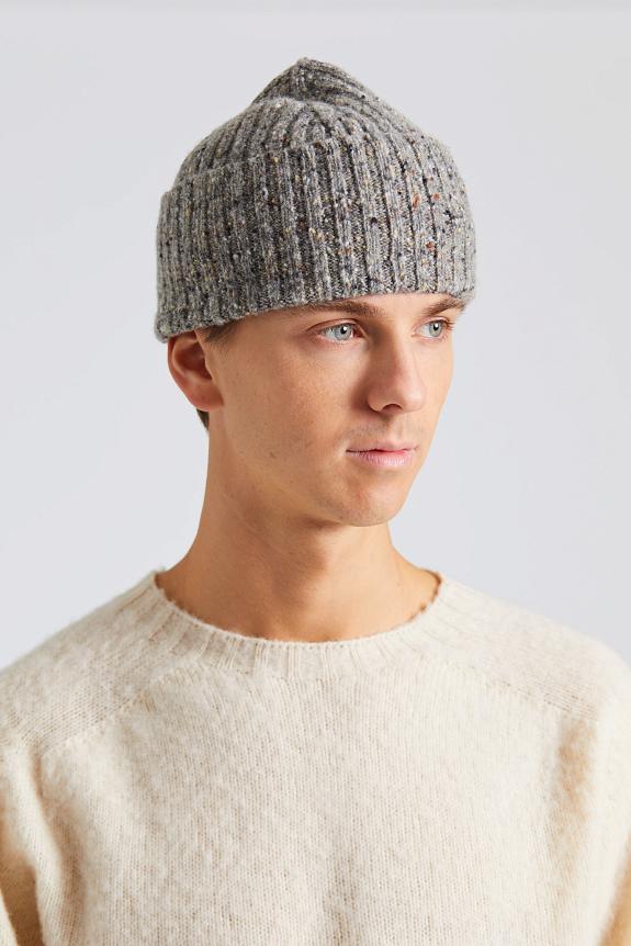 Drakes Merino Wool Ribbed Knit Beanie Ramor Grey