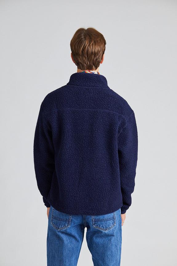 Drakes Navy Boucle Wool Zip Fleece Jacket-4