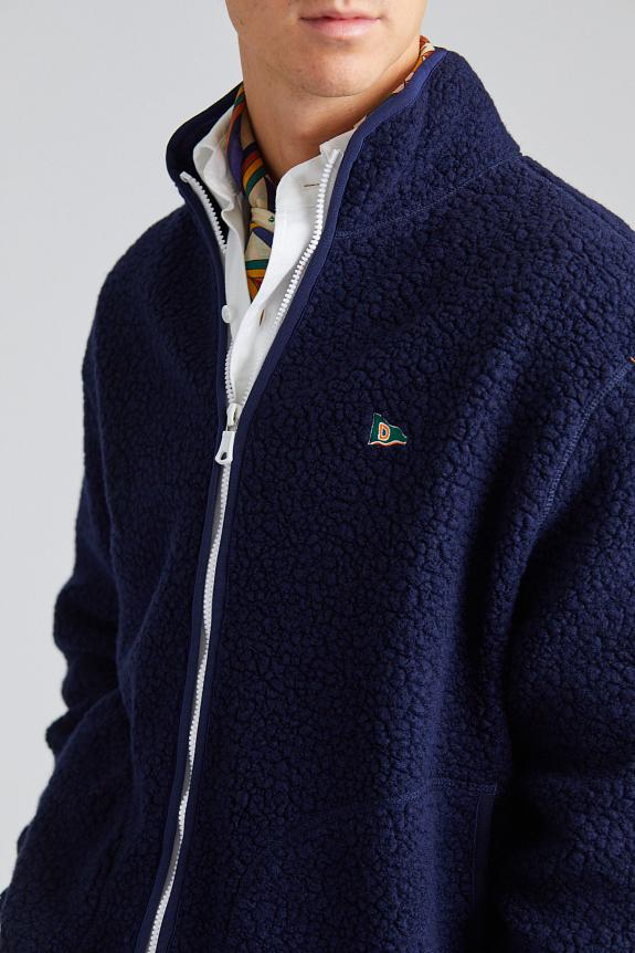 Drakes Navy Boucle Wool Zip Fleece Jacket-5