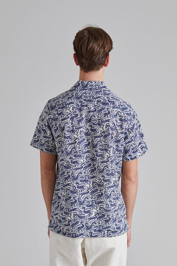 Drakes SS Camp Collar Shirt Duck Block Print Navy-2