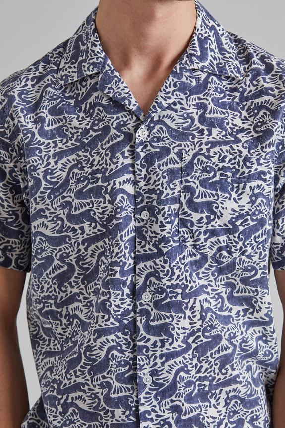 Drakes SS Camp Collar Shirt Duck Block Print Navy-4