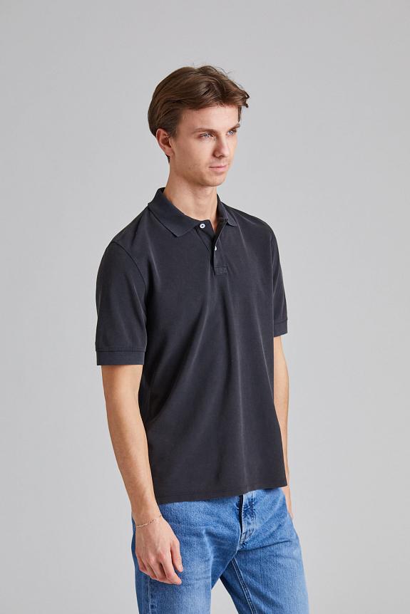 Drakes SS Washed Pique Polo Faded Black-1