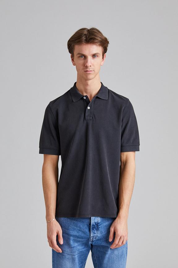 Drakes SS Washed Pique Polo Faded Black