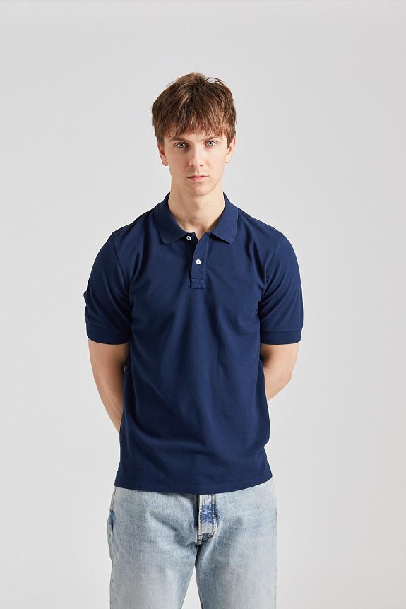 Drakes SS Washed Pique Polo Navy