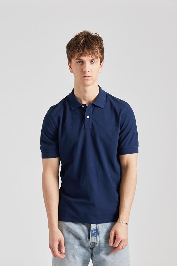 Drakes SS Washed Pique Polo Navy-1