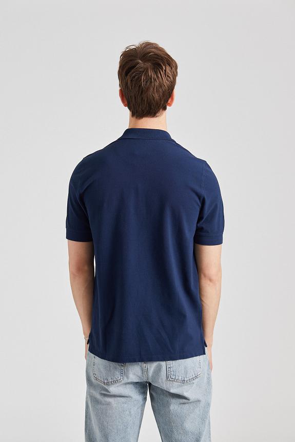 Drakes SS Washed Pique Polo Navy-3
