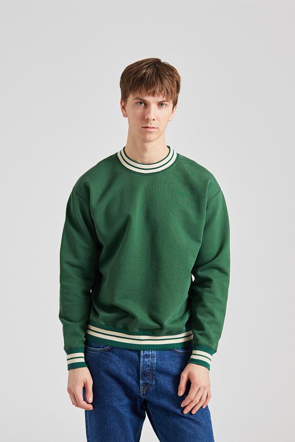 Drakes Striped Rib LS Sweatshirt Green & Ecru