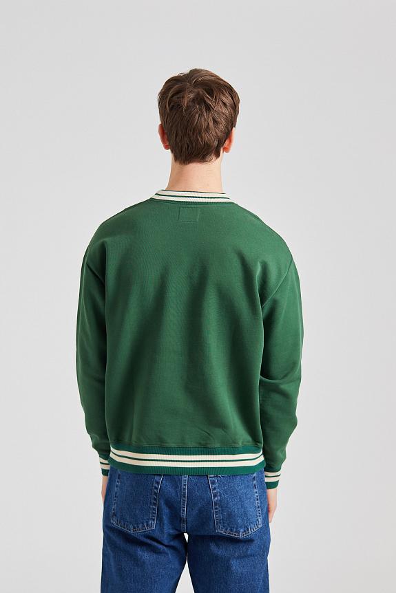Drakes Striped Rib LS Sweatshirt Green & Ecru-2