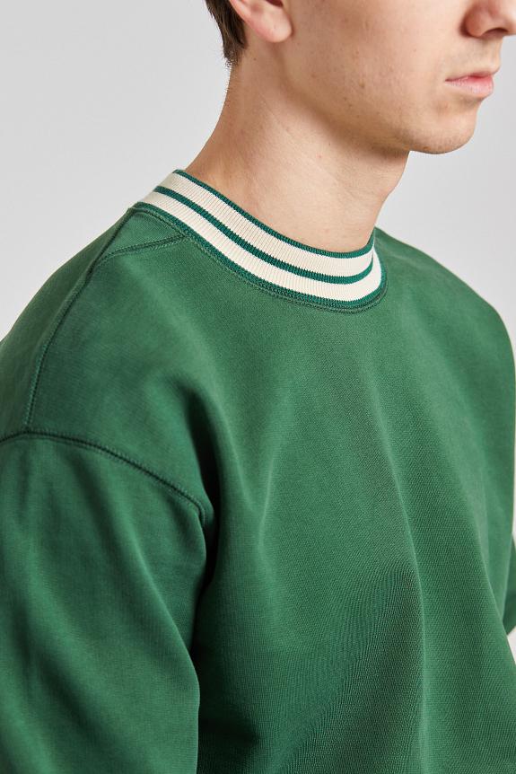 Drakes Striped Rib LS Sweatshirt Green & Ecru-4