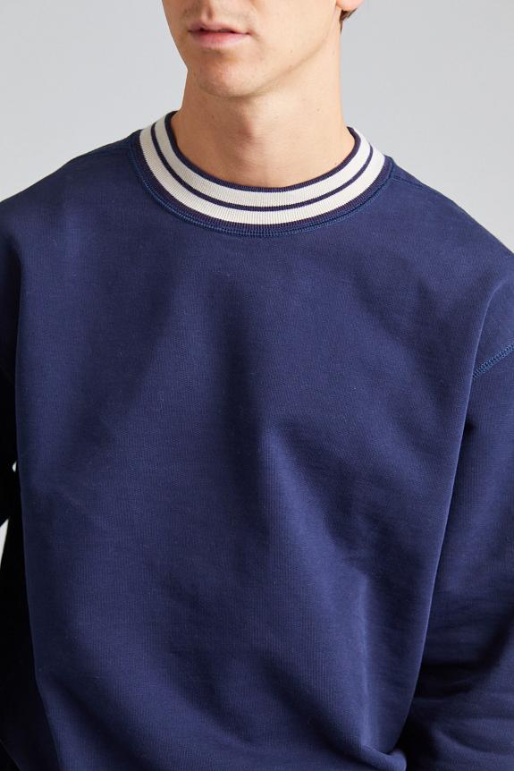 Drakes Striped Rib Sweatshirt Navy-3