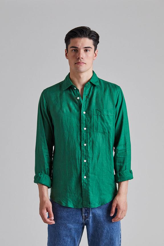 Drakes The Linen Summer Shirt Forest Green-3
