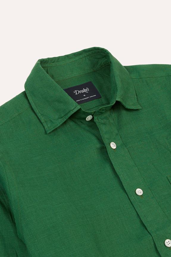 Drakes The Linen Summer Shirt Forest Green-7